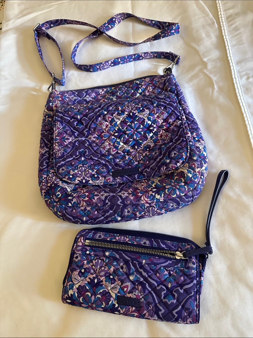 Vera Bradley Purple Quilted Crossbody Bag with Matching Wristlet.  EUC